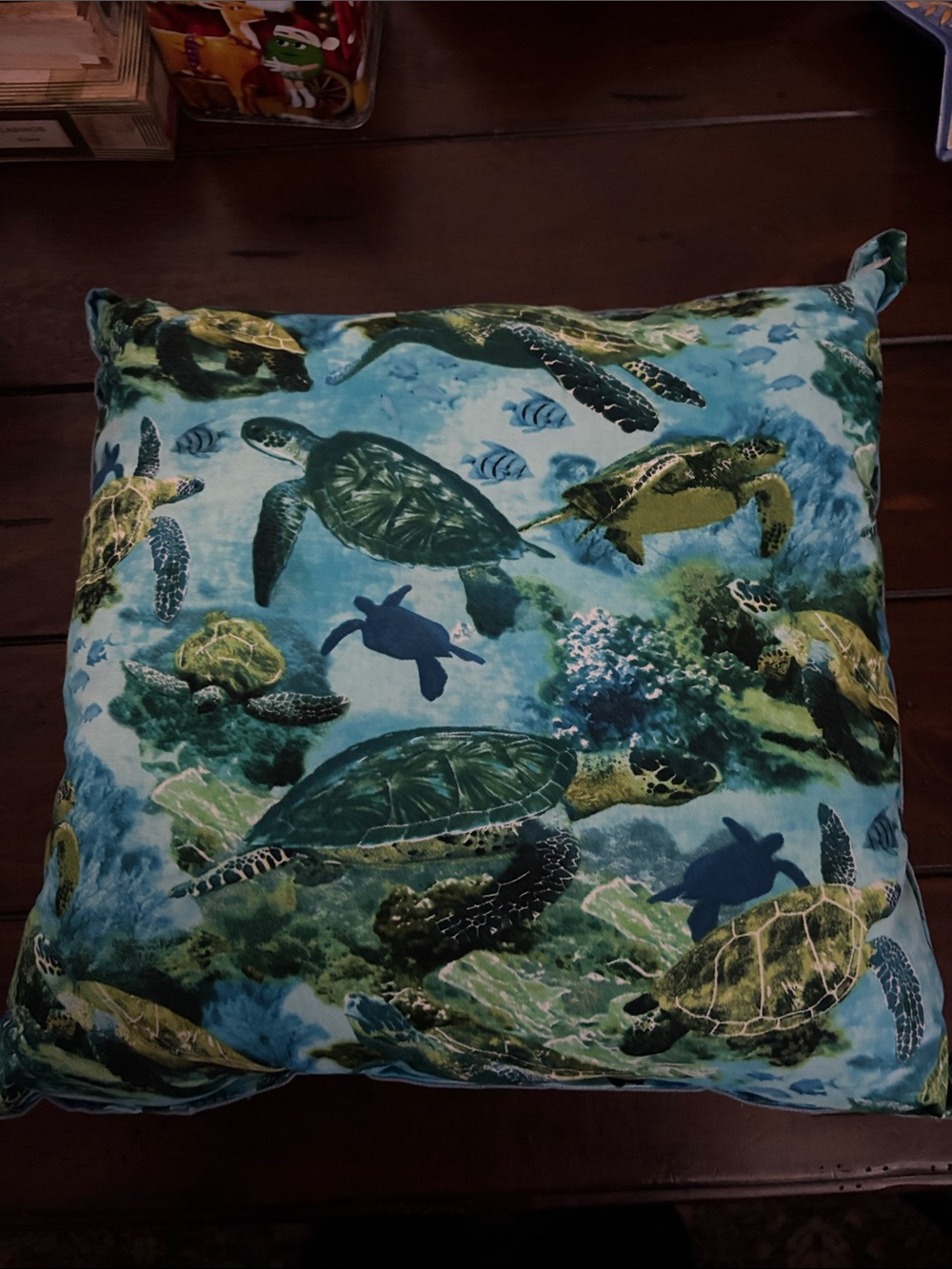 Sea Turtle Coastal Throw Pillow - Teal and Green Accent